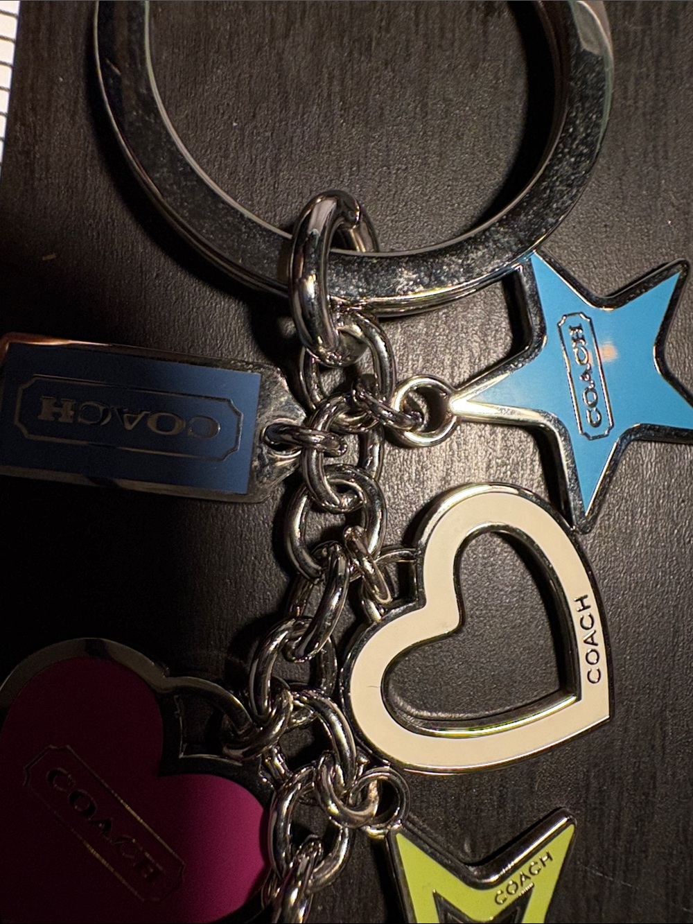 Coach Silver Keyring with Pink, Blue and Lime Enamel Charms - Picture 3 of 4